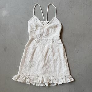MINKPINK White Eyelet Lace Spaghetti Strap Dress, Size M
